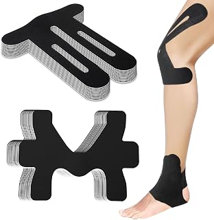 20 Pcs Precut Kinesiology Tape Set Ankle and Knee Tape Bulk, Waterproof and Elastic, Breathable, Provides Support for The Muscles in Various Sports, Black