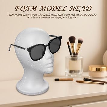 Foam Wig Head - Hat Display Head Model, Portable Mannequin Styling Stand, Cosmetic Application Practice Base, Polystyrene Material Salon Equipment | Headwear Holder for Stylists & Cosplayers
