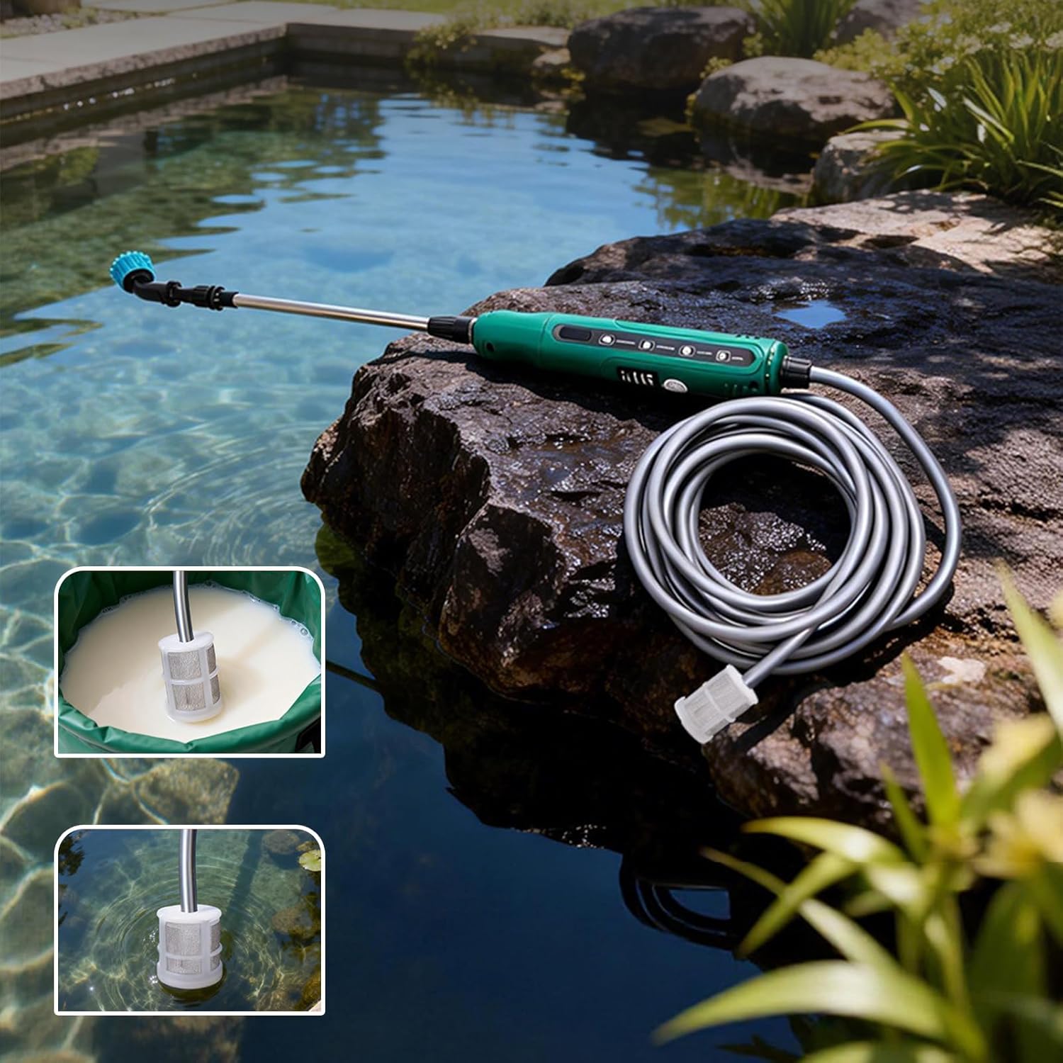 Rechargeable Electric Sprayer Wand 31 Inch Telescopic Watering Tool with Hose and 3 Nozzles for Garden and Lawn Care