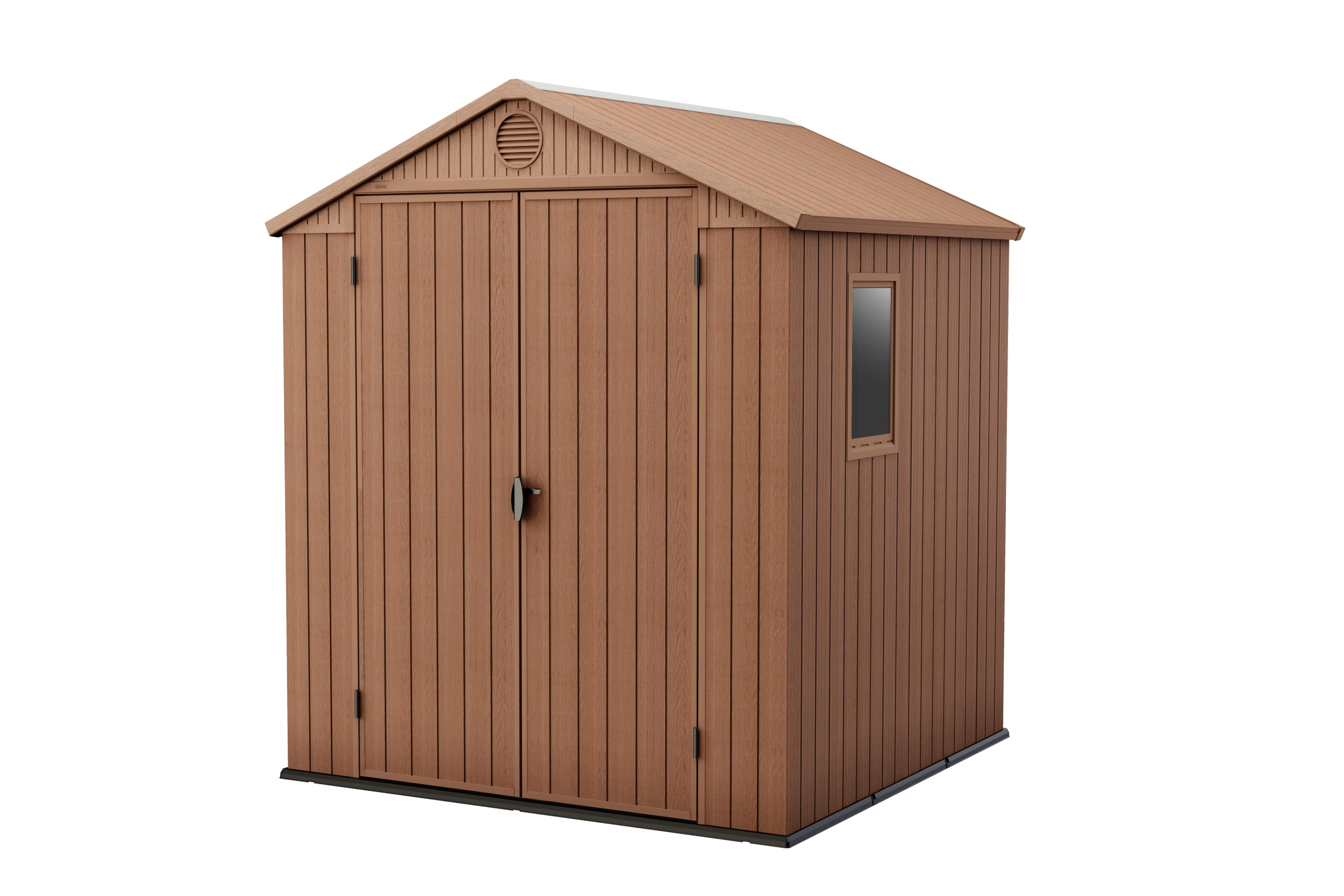 Keter Darwin 6 x 6 Foot Spacious Heavy Duty Outdoor Storage Shed for Organizing Garden Accessories and Tools with Double Doors and High Ceiling, Gray(box 1 of 2)