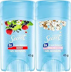 KIT Desodorante Antitranspirante Secret Gel Frutas Vermelhas + Secret Gel Proteção de algodão 45g