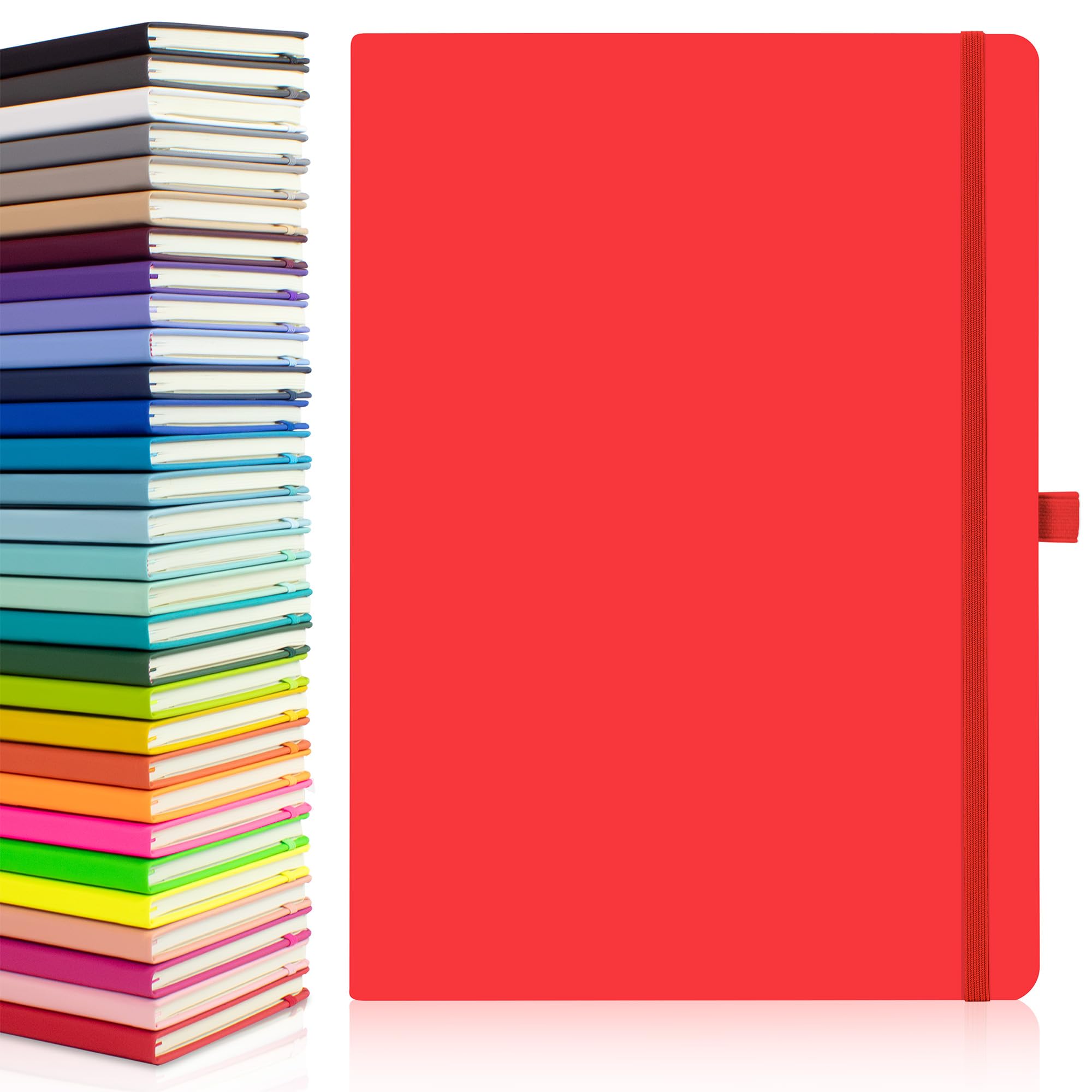 20 x Bulk Pack of Notes London Eco A4 Notebook with Lined Pages, Pen Loop, Ribbon, Date Marks and Paper Pocket, Medium Hardback Journal, Note, sustainably sourced Paper (Red) — image 1