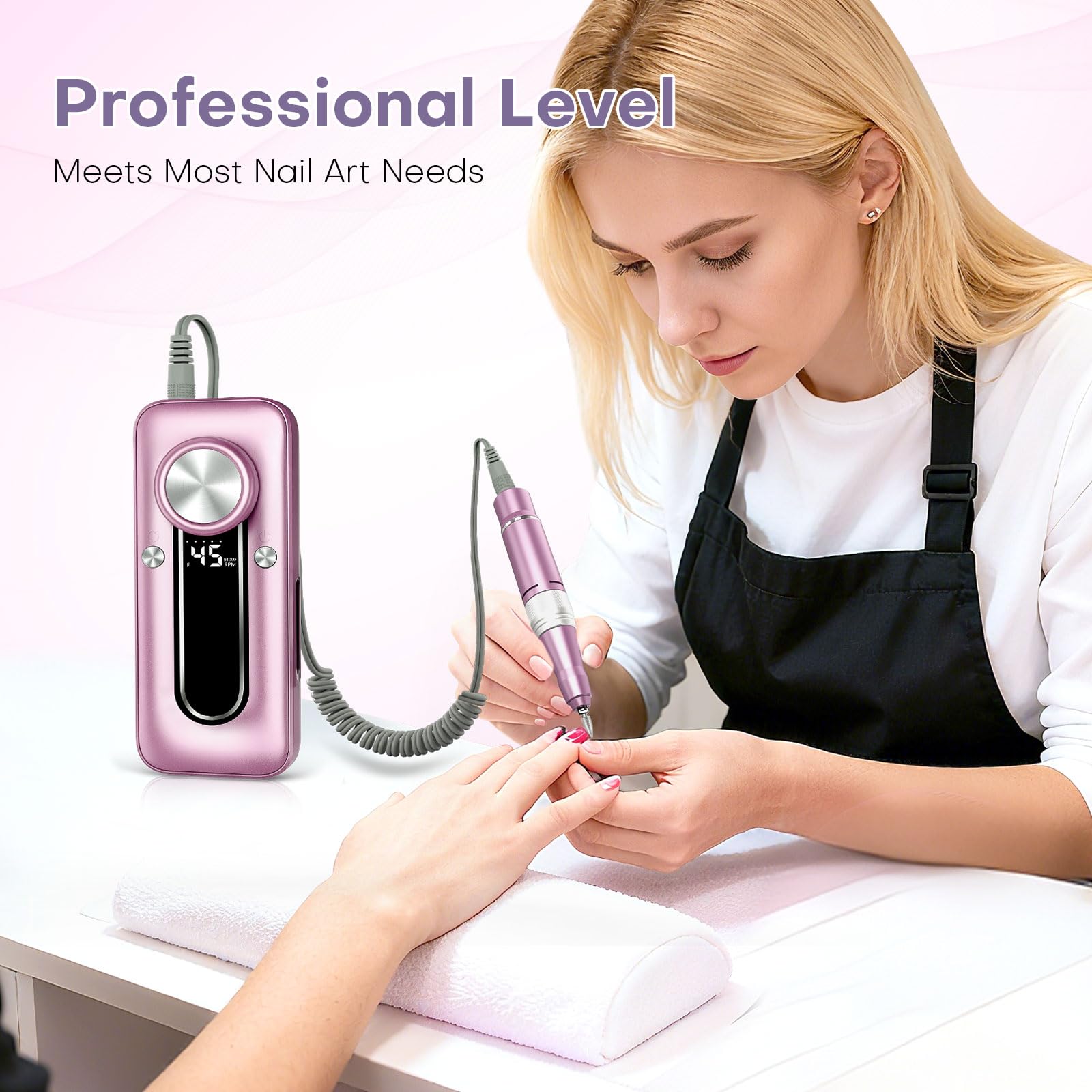 TUOBEO Nagelbohrer, elektrisches Nagelfeilen-Set, 45000 U/min, professionelles Efile-Nagelset, kabellos, tragbar, wiederaufladbar, Acryl-Gel-Nagellackentferner, Maschine, Pediküre, Maniküre-Werkzeug