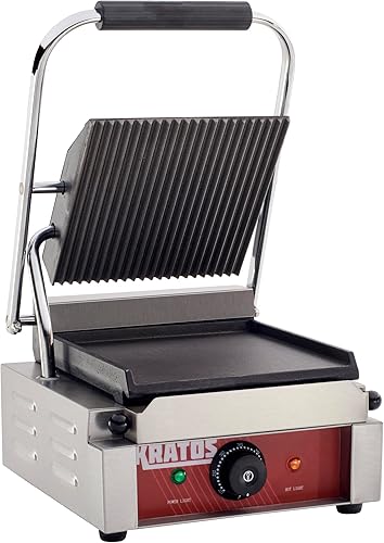 Miniatura 43 de Kratos Parrilla de sándwich Panini eléctrica comercial con placas ranuradas, superficie de cocción de 18.7 x 9 pulgadas, prensa Panini de encimera
