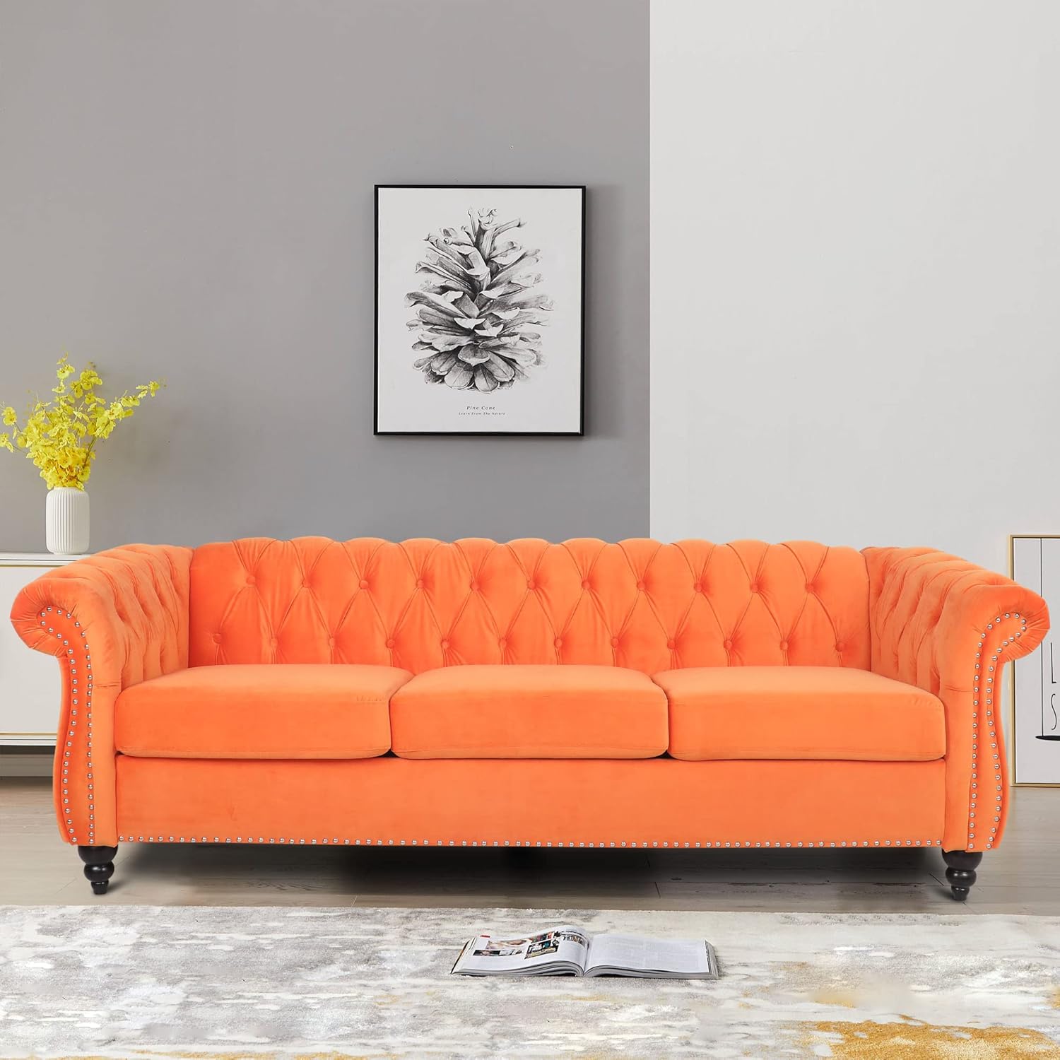 MIYZEAL Modern 3 Seater Couch Velvet, Upholstered Sofa with