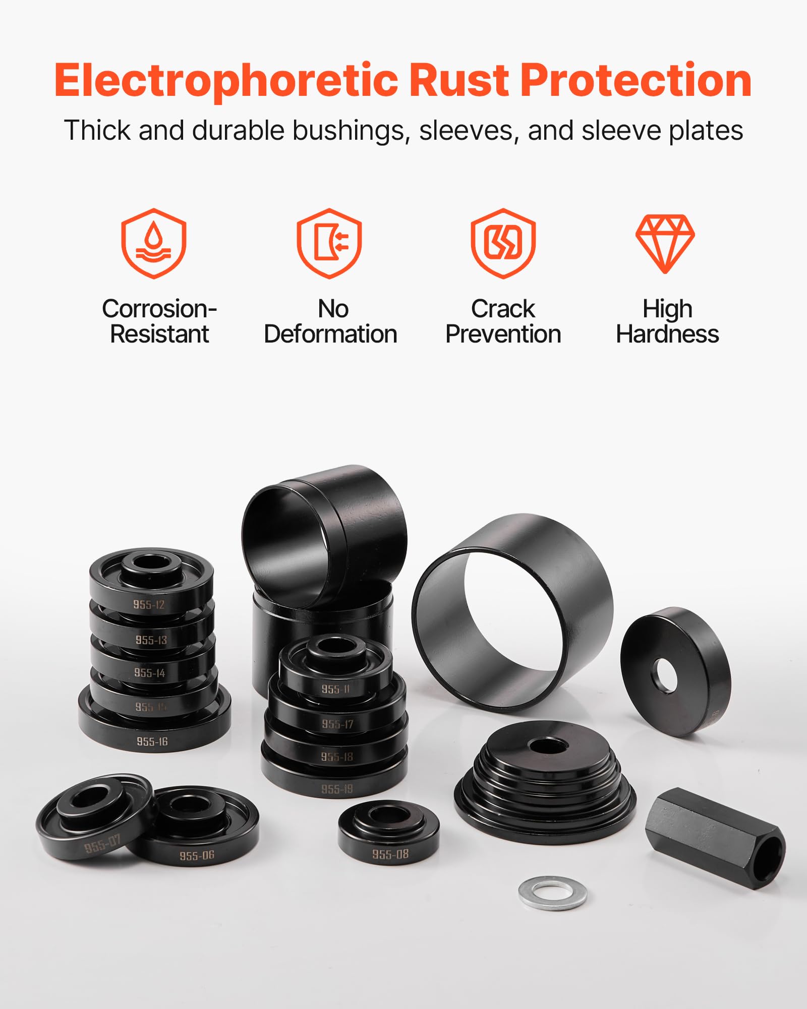 VEVOR Kit de Prensa Resistente para Cojinetes de Rueda, 23 uds, para Extracción e Instalación de Cojinetes de Tracción Delantera, con Tornillo Deslizante, Bujes, Placas de Manguito y Estuche