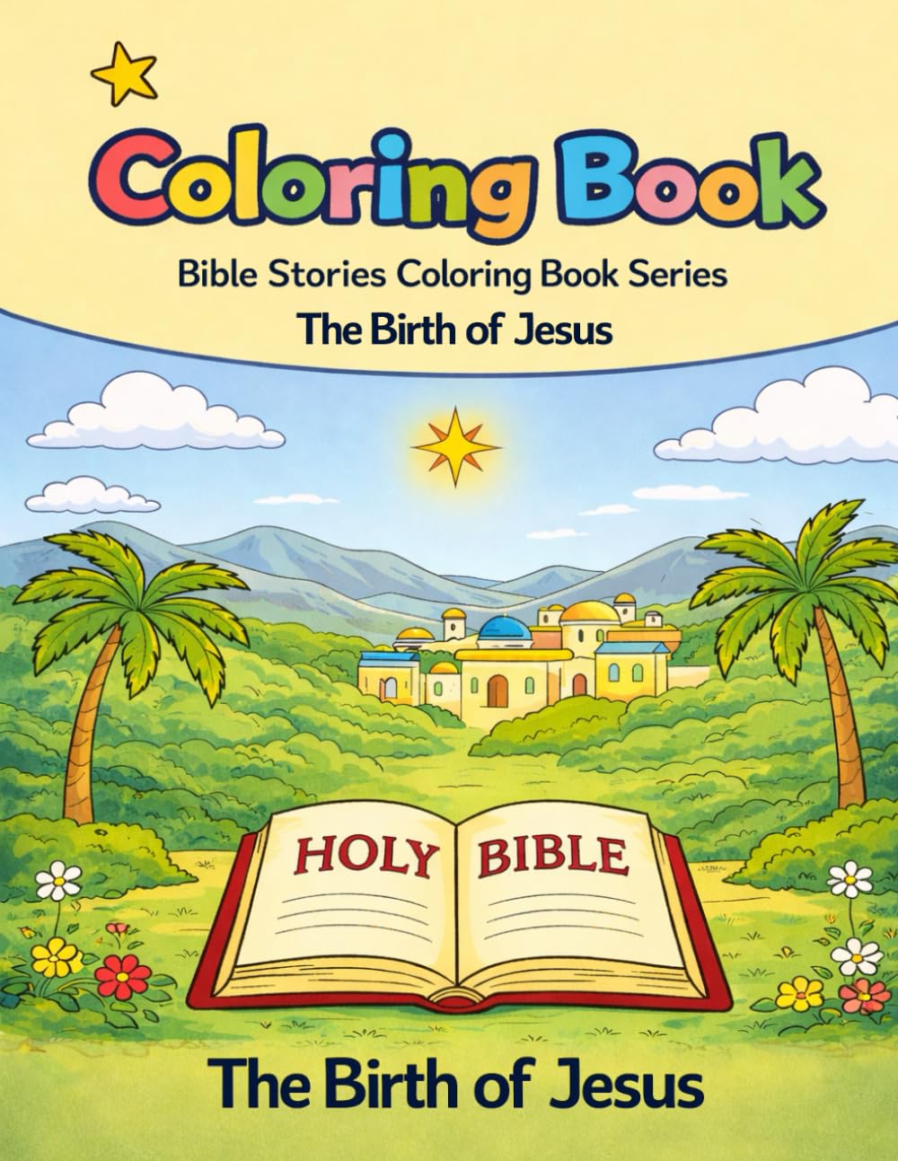 The Birth of Jesus: A Bible Stories Coloring Book for Children – Black & White Edition
