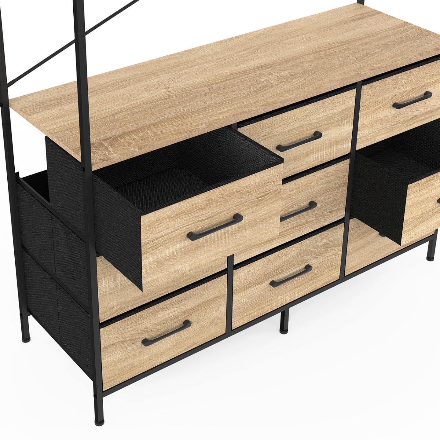 IDMarket - Ropero con vestidor L. 115 cm UTAH con 9 compartimentos de tela, madera y negro