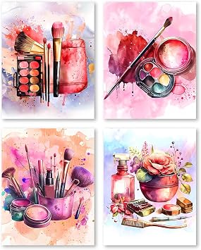 AIOCDIT Pink Bedroom Wall Decor Watercolor Wall Art Set of 4