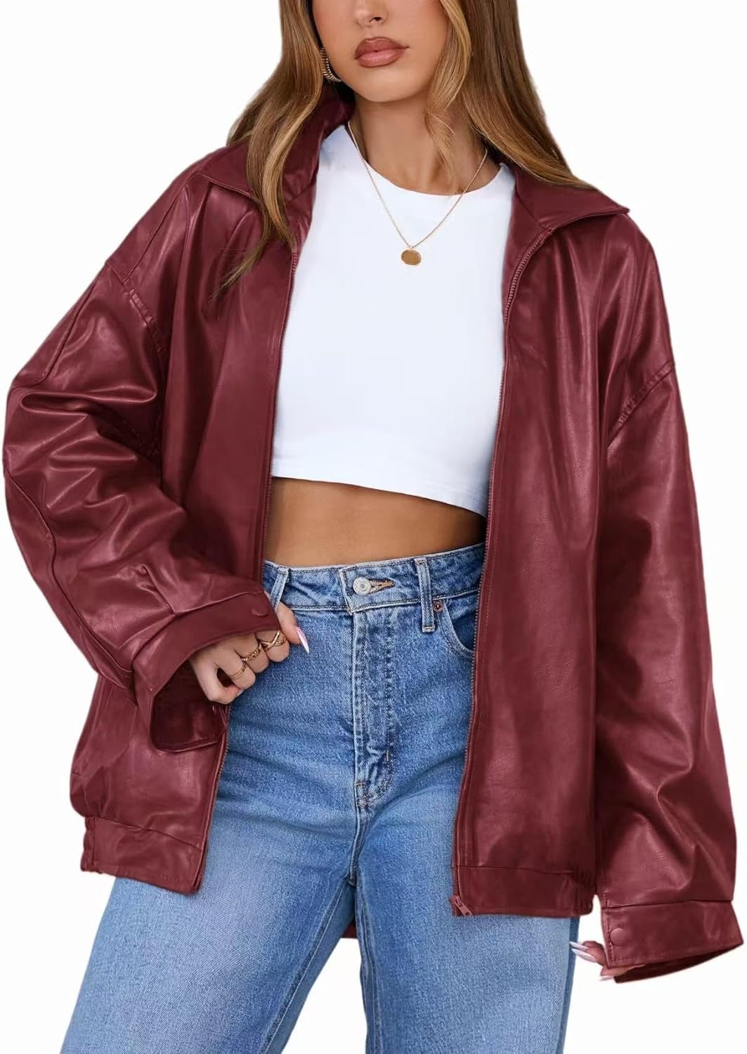 Womens Leather Jackets Faux Oversized Motorcycle Bomber Coats Fall Outfits Winter Fashion Clothing
