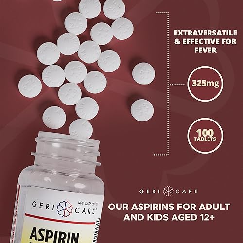 Miniatura 5 de GeriCare Tabletas de aspirina de 325 mg- Analgésico y reductor de fiebre, aspirinas sin recubrimiento para adultos y niños mayores de 12 años (AINE)