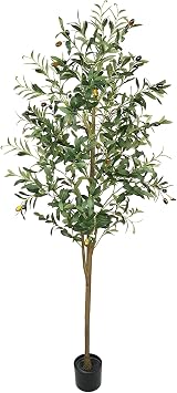 Artificial Olive Tree 180cm Indoor Tall Realistic Faux Olive Tree with Plastic Planter with Lifelike Artificial Trunk and Lifelike Fruits for Living Room Office Artificial Indoor