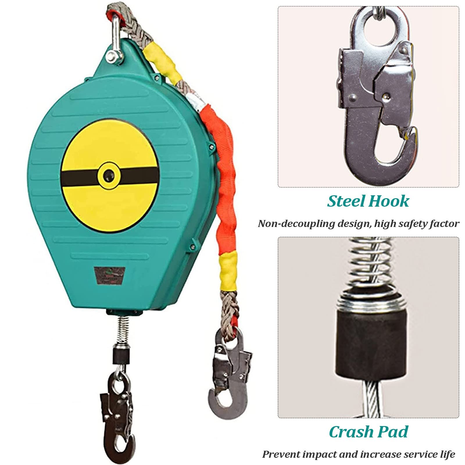 2pc Dispositivo Anticaidas Retractil, 3-20m Limitador de Caída Personal, Profesión Equipos Anticaídas Dispositivo para Techos y Construcción de Edificios, Carga:150kg