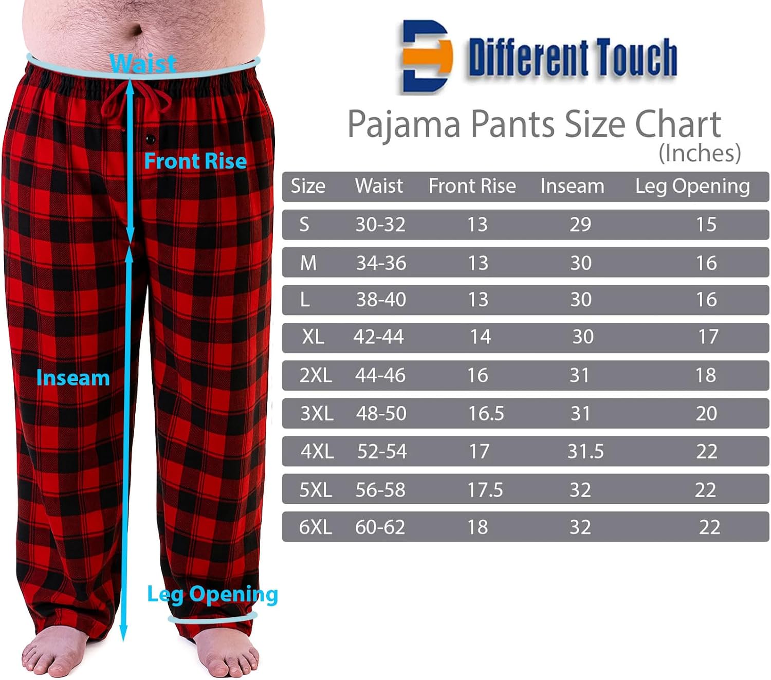 Different Touch 3 Pack Big & Tall Pajama Pants Set Bottoms Fleece Lounge Sleepwear PJs with Pockets Microfleece