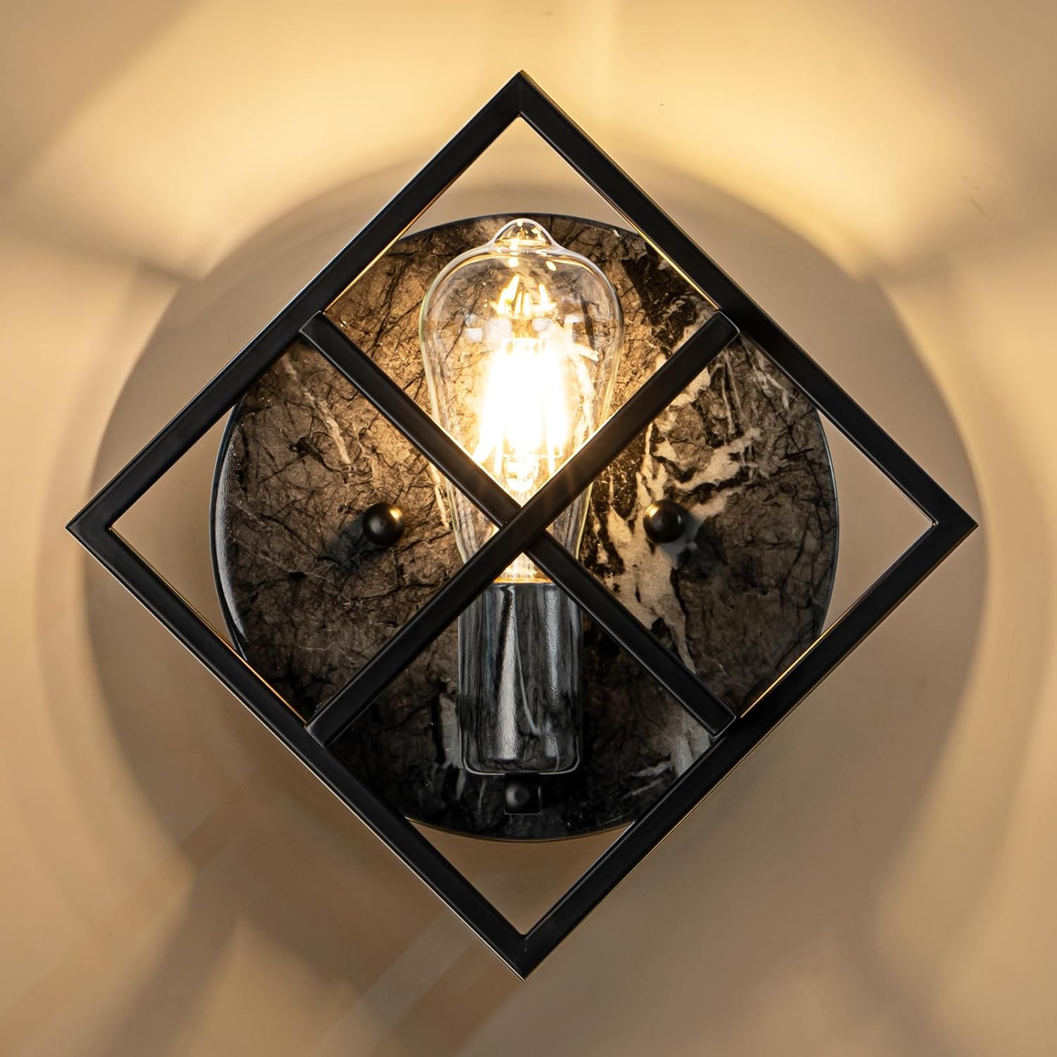 Black Wall Sconces,11.3in Rustic Wall Sconces Mount Lamp Indoor for Living Room Bedroom Bathroom Stairway(E26 Base, Bulbs Not Include 1Pack) Gray Marble Texture Metal