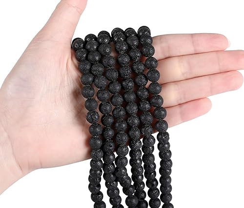 Miniatura 3 de Cuentas de lava negra de 0.236 pulgadas (0.236 in), cuentas redondas y sueltas de piedra preciosa para hacer pulseras, collares, aretes, joyería,