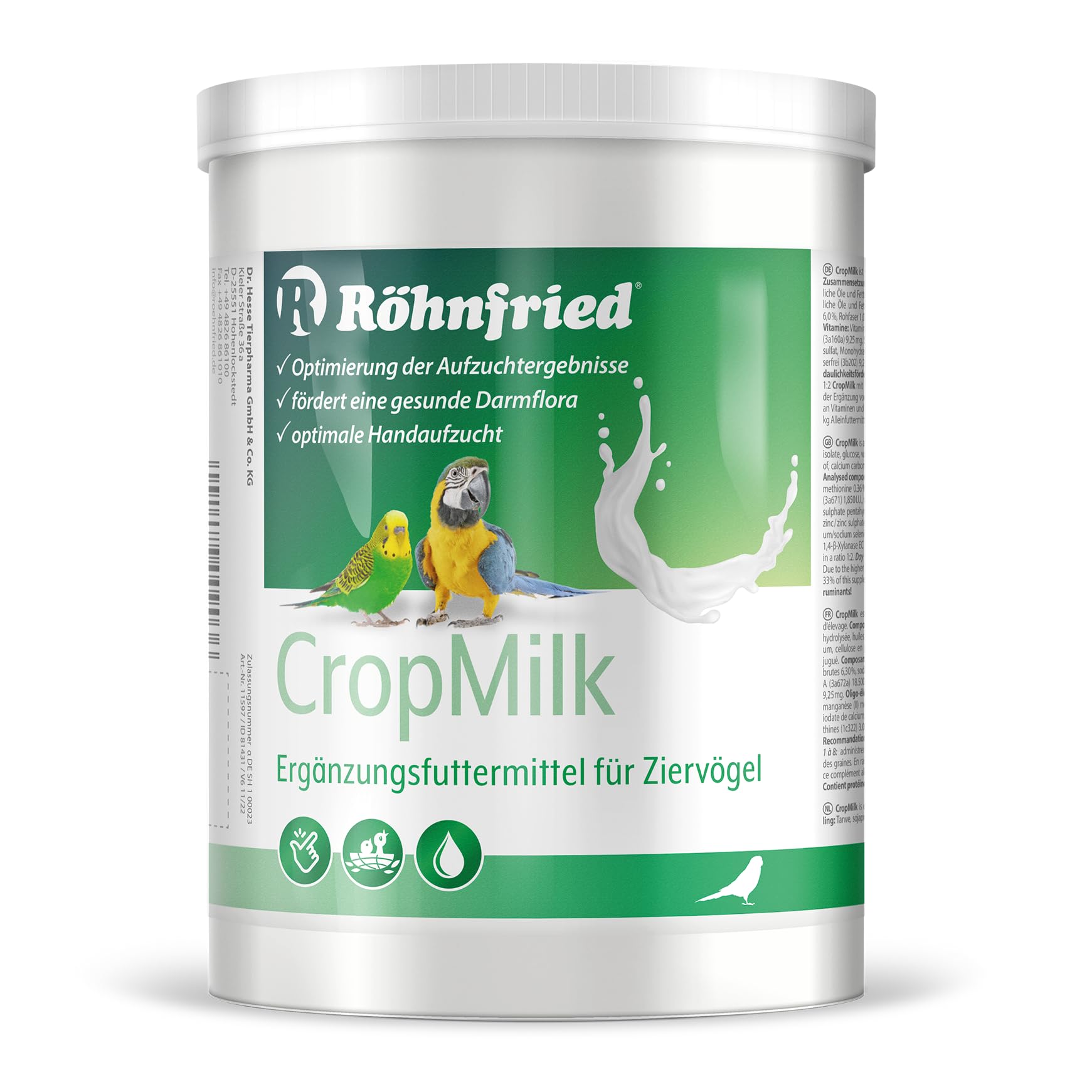 Röhnfried CropMilk 600 g | Préparation d'élevage pour nids | poussins de pigeons | élevage et développement optimal | Riche en nutriments