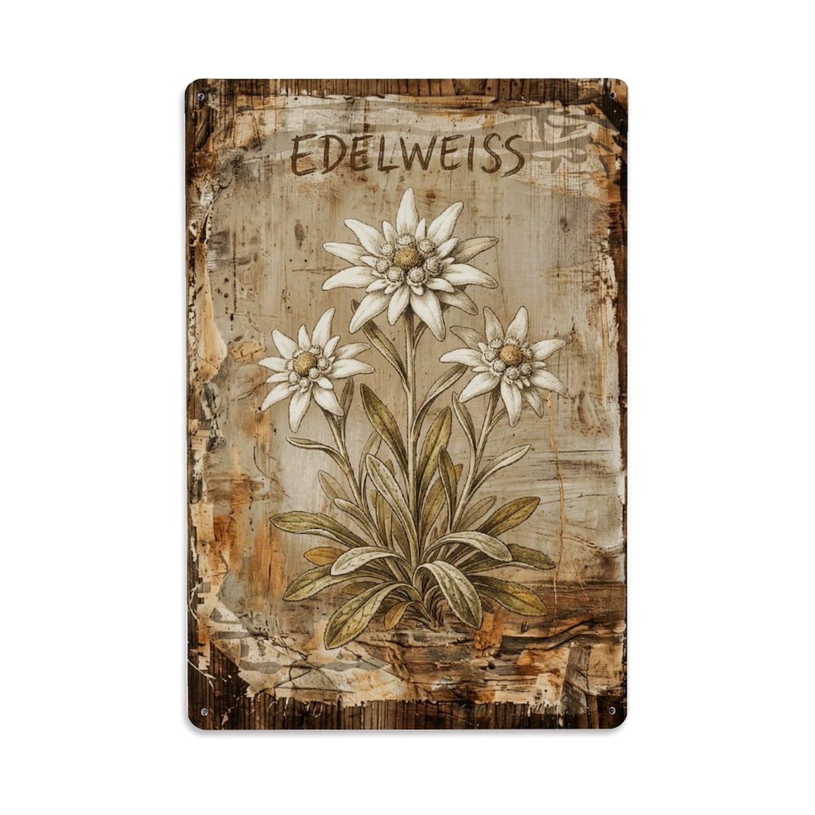Fqnyr Style Edelweiss Alpine Flower Metal Tin Sign Plaque Wall Decor For Cafe, Club Bar, Office, Home Garden Metal Poster 8X12inch