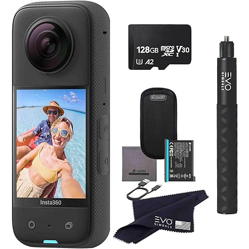 Insta360 X3 Basic Bundle- Waterproof 360 Action Camera with 1/2" 48MP Sensors, 5.7K 360 HDR Video, 72MP 360 Photo, 60fps Me Mode, 2.29" Touchscreen, AI Editing |Bundle Includes Selfie Stick&128GB