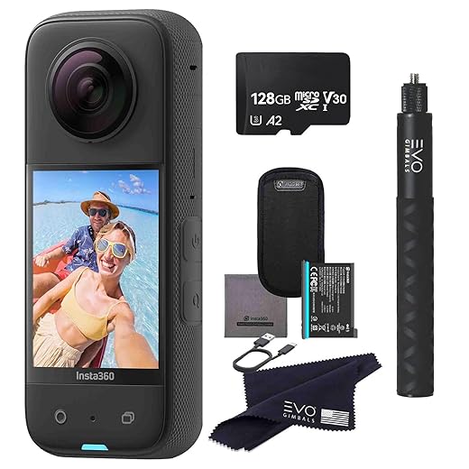 insta360 X3 - Waterproof 360 Action Camera with 1/2'' 48MP Sensors, 5.7K HDR Video, 72MP Photo, 4K Single-Lens, 60fps Me Mode, 2.29''Touchscreen, AI Editing |Bundle Includes Selfie Stick&128GB, Black