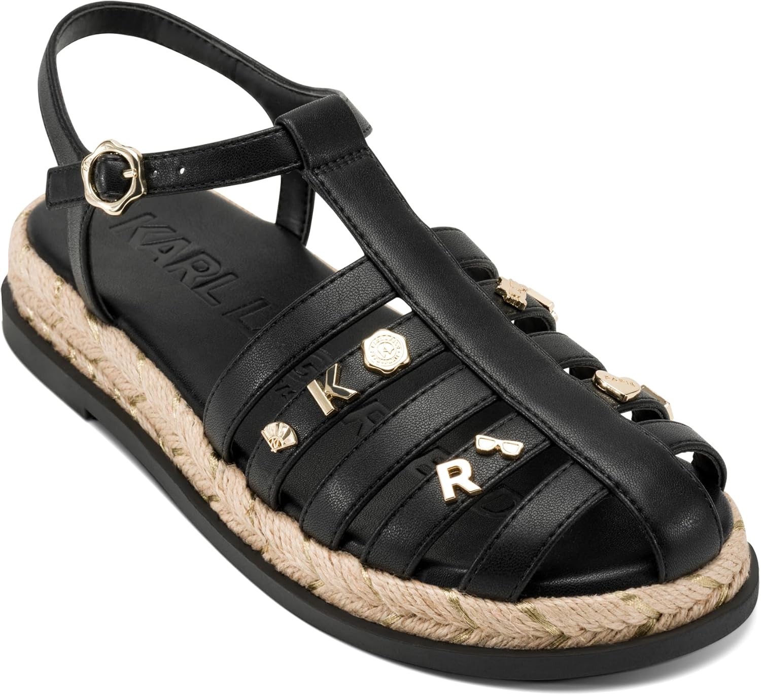 KARL LAGERFELD womens Chaselyn Fisherman Espadrille Sandal With Pins