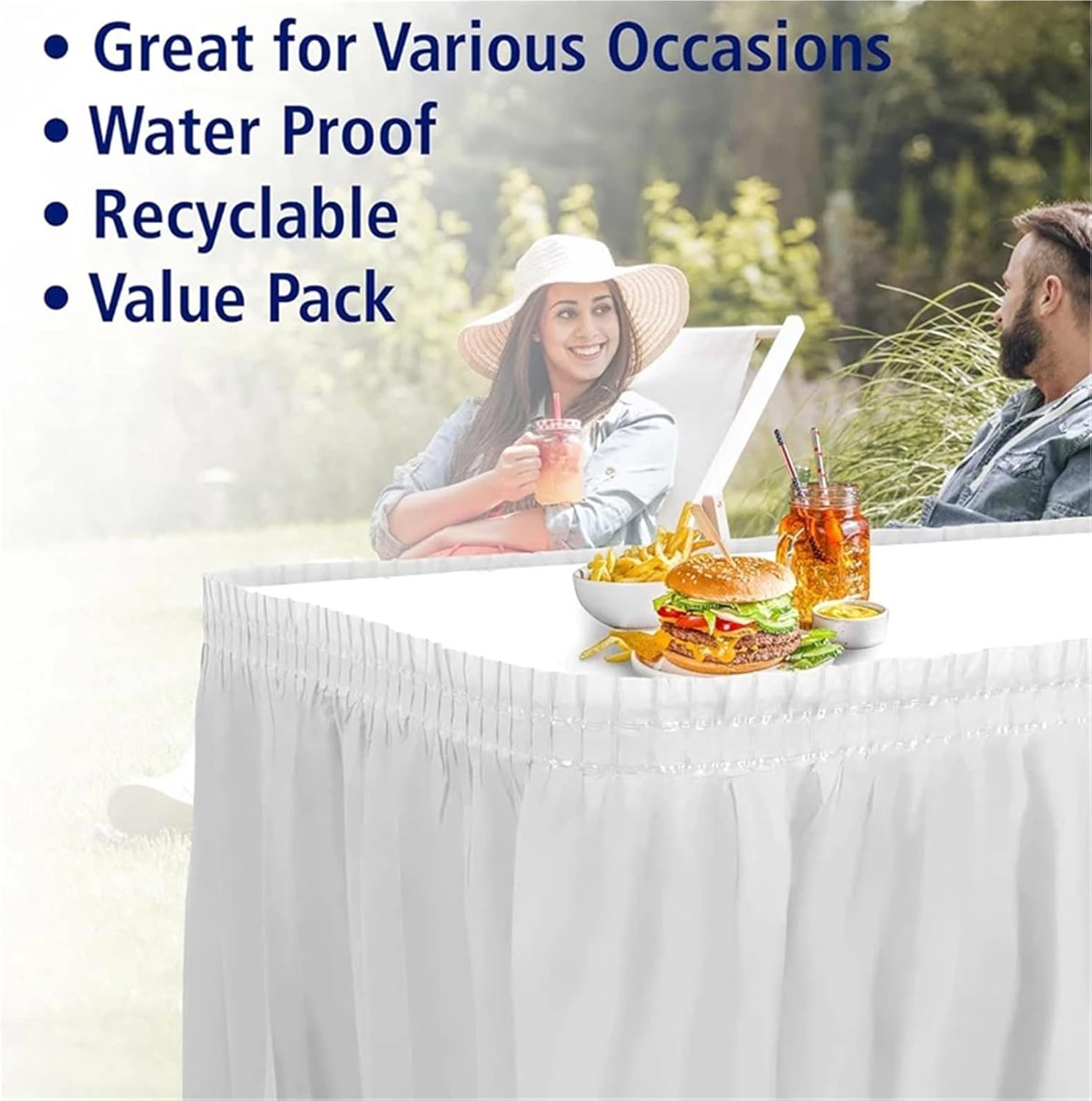 Table Skirt Rectangle White Plastic Table Skirt 14 Feet X 29 Inch Rectangle Tables Skirts Disposable Cover(Color5)