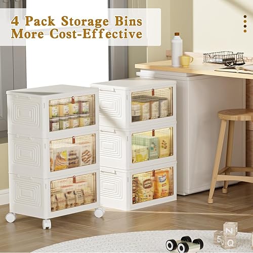 Miniatura 4 de Organizador de cajas y contenedores de plástico de 3 niveles, apilables, 23 cuartos de galón con tapas para dormitorio, sala de estar, oficina,