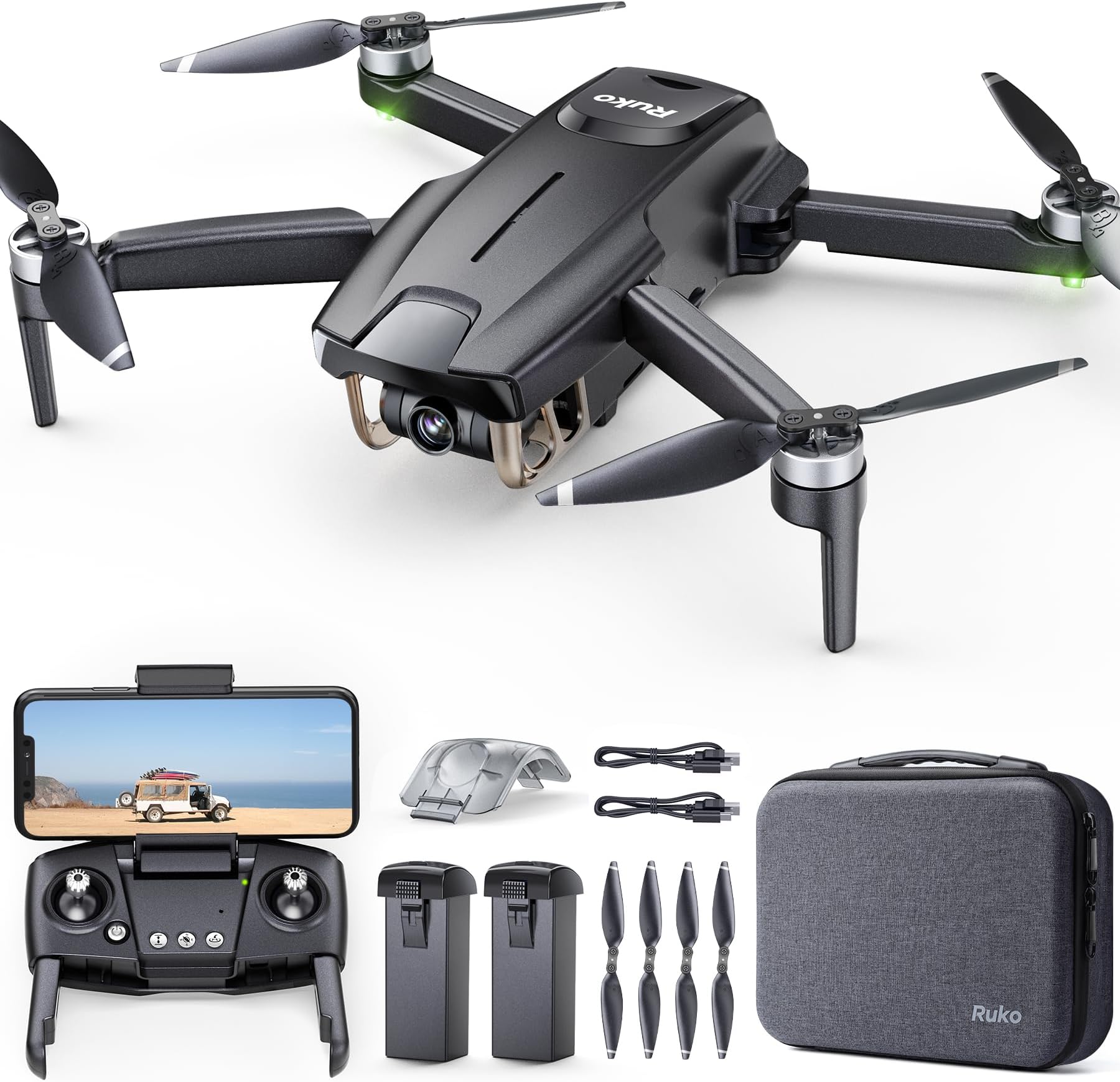 Ruko F11MINI Drone with Camera 4K, Under 249g, 60 Mins Flight with 2 batteries, 5GHz Transmission, GPS Auto Return, Brushless Motor, Foldable and Lightweight, FPV Quadcopter for Beginner, Adults