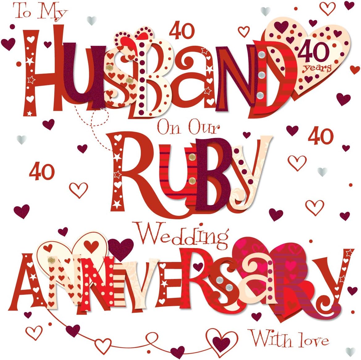 Husband Ruby 40th Wedding Anniversary Greeting Card 8" Square Handmade Cards
