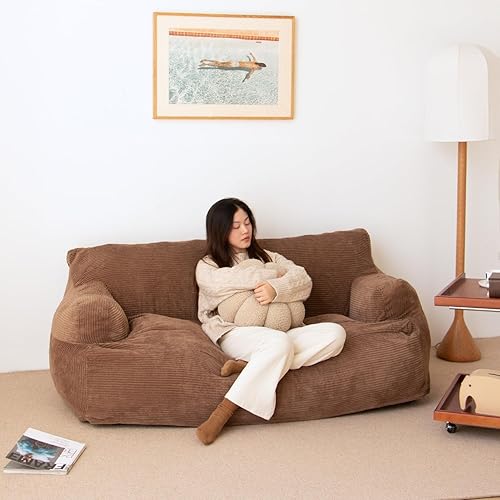 Miniatura 6 de N&V Puff gigante de tamaño individual, sofá de piso de relleno de espuma, incluye funda extraíble y lavable a máquina, marrón