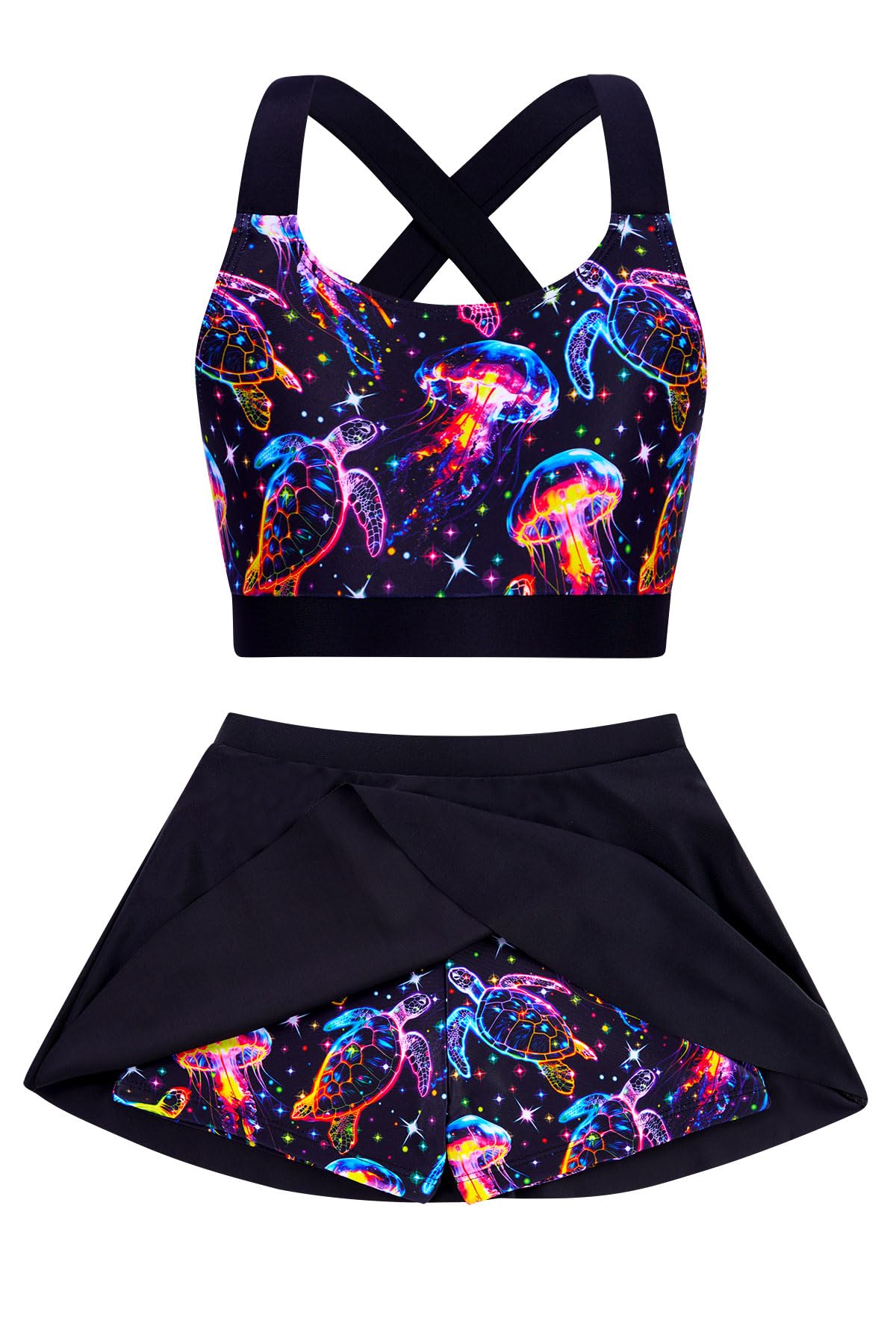 Girls Swimsuit 2 Piece Bathing Suit with Skirted Boyshorts 5-16Y