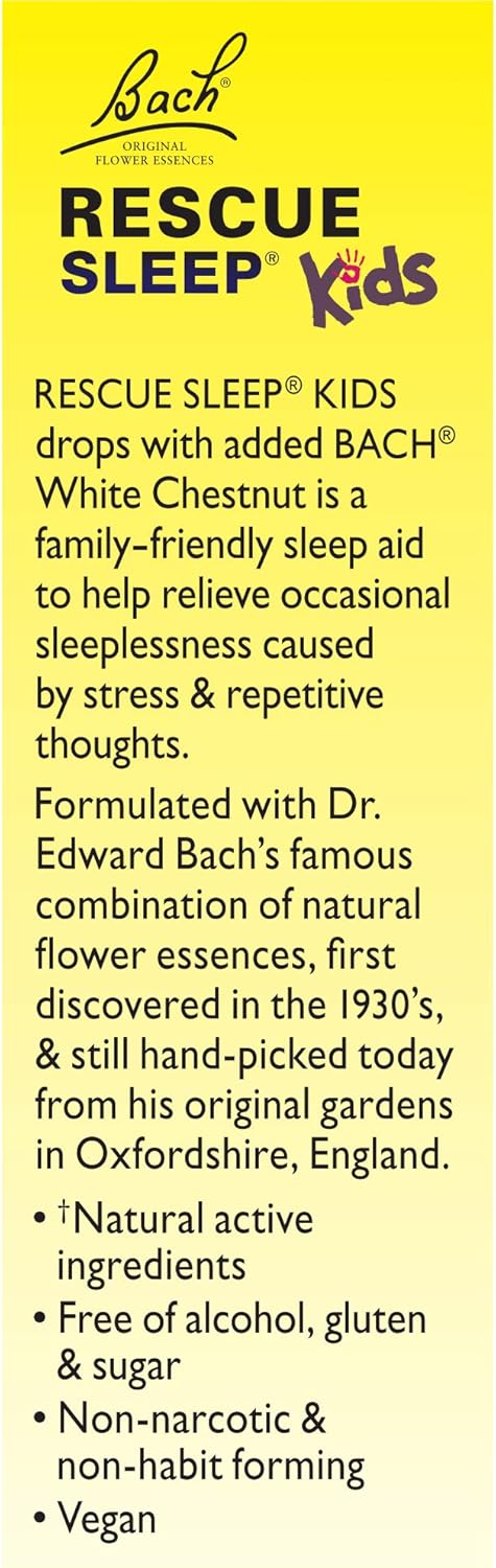 Bach RESCUE SLEEP KIDS Dropper 10mL, Natural Sleep Aid, Stress Relief, Homeopathic Flower Remedy, Free of Melatonin, Sugar, and Gluten, Kid-Friendly, Non-alcohol Formula : Health & Household