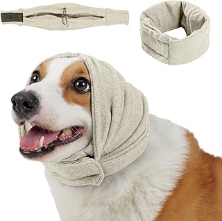 Dog Calming Hoodie, No Shake Ear Wraps for Dogs, Adjustable Dog Ear Muffs for Noise Protection, Ear Wrap Head Cover for Anxiety Relief & Hematoma (Pearl White, L(Head Circle:17.7"-23.6"))