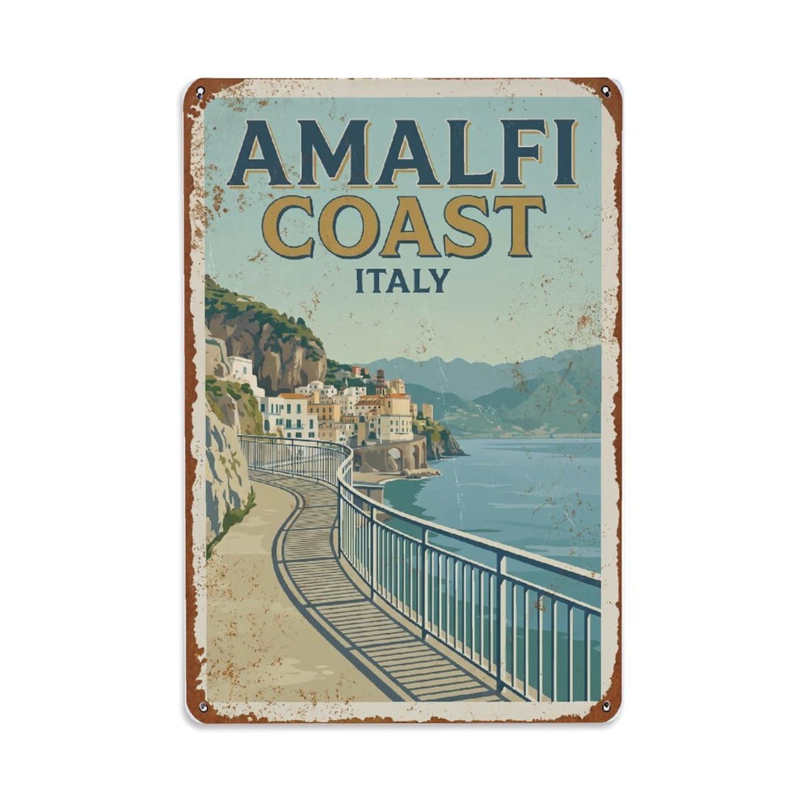 Vintage Travel Walkway Italy Coastal Metal Tin Sign Plaque Wall Decor for Cafe, Club Bar, Office, Home Garden Metal Poster 8x12Inch