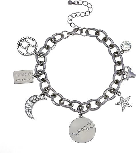 Madison Tyler Personalization Collection Gold Plated Zodiac Constellation Symbol | Name Plate | Moon | Constellation | Star | Stone Charms | Chain Bracelet for Women