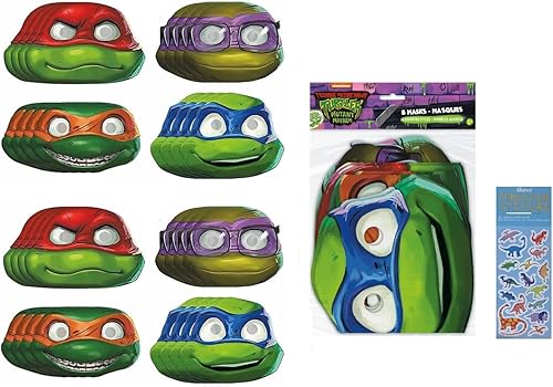 Unique El paquete de fiesta de Tortugas Ninja Mutantes Adolescentes de TMNT incluye 16 máscaras de papel de fiesta y 1 hoja de calcomanías de
