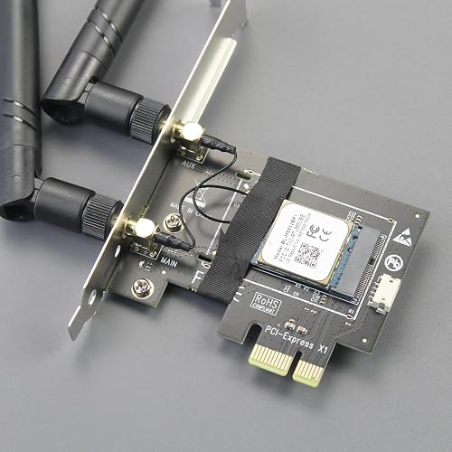 GLOTRENDS WA01 M.2 E Key to PCIe X1 WiFi Bluetooth Adapter for M.2 WiFi 4/5/6/6e/7/Coral TPU Module, with 6-dBi SMA Antenna Kits - 6