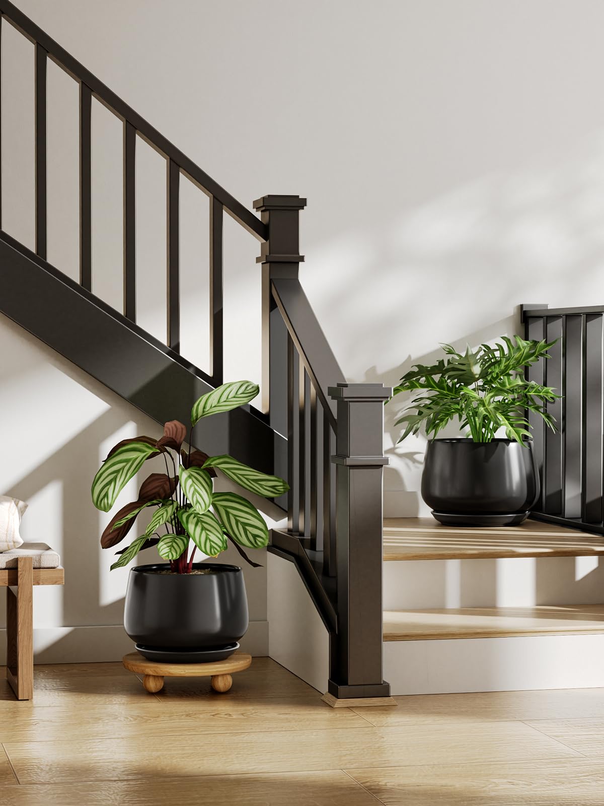 LE TAUCI Blumentopf Keramik, 30 cm Übertopf für Pflanzen, Pflanztopf mit Drainagelöchern und Untersetzer, Stilvoll und Langlebig, Blumentopf für Innenbereiche, Geschenk für Mama, Schwarz