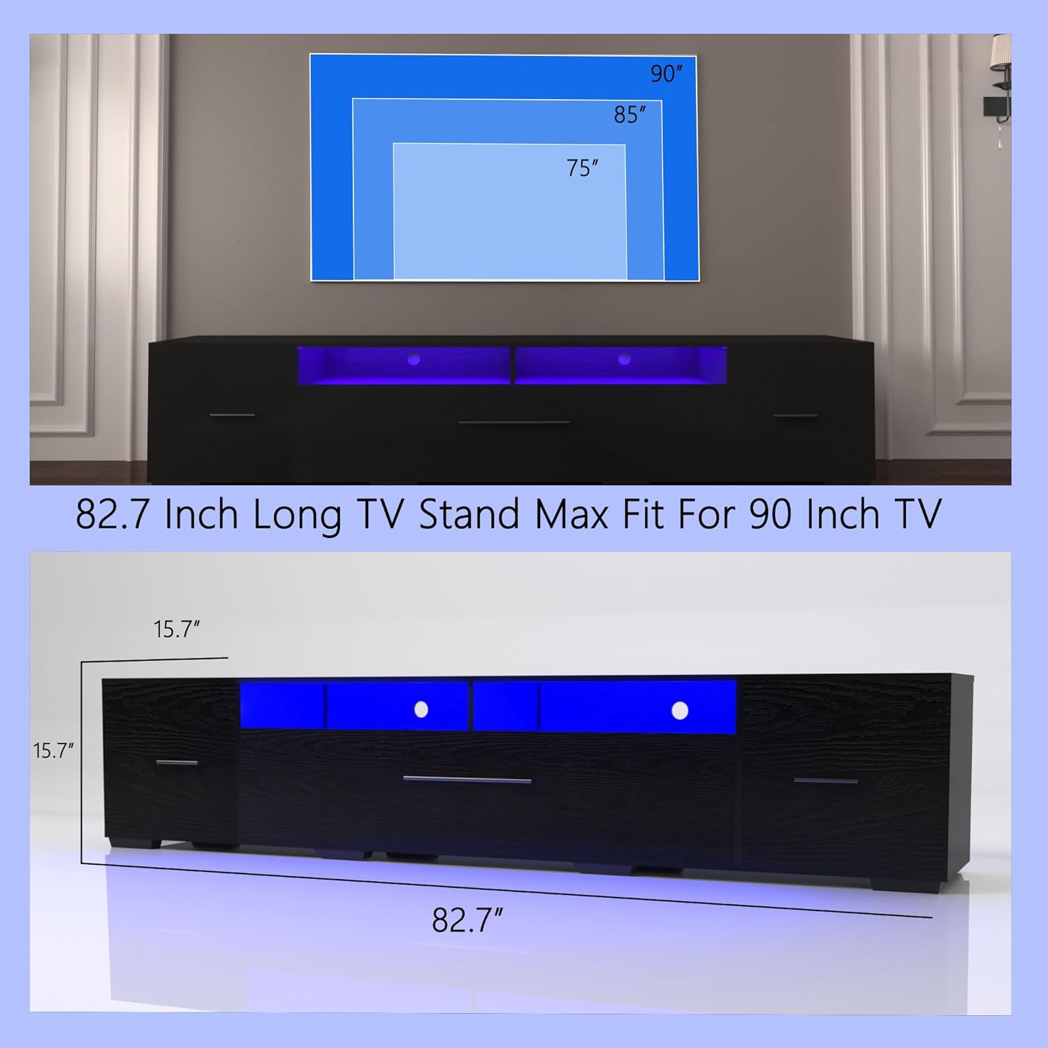 LED TV Stand for 70/75/80 Inch TV, Modern Entertainment Center with 31 Modes Full Color Selection Light String, Long TV Console with Large Storage and Power Cord