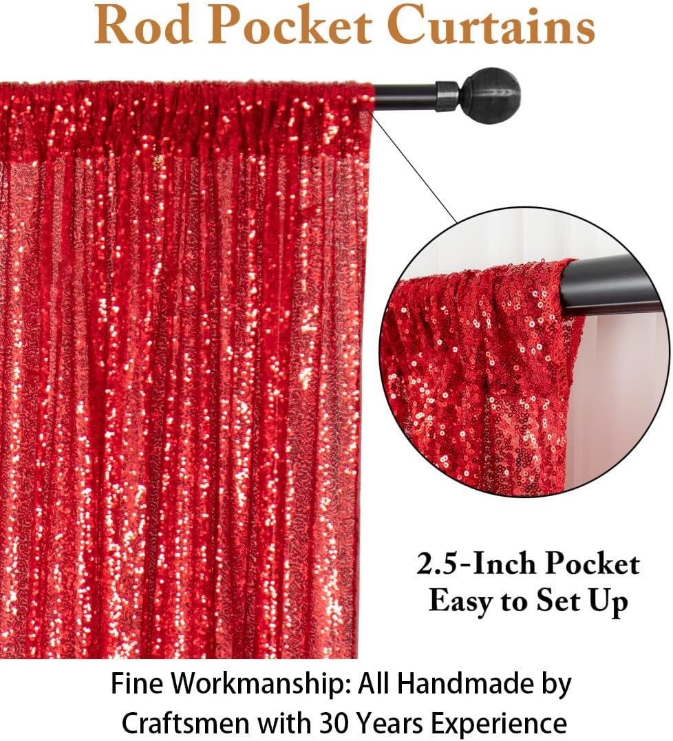 ShinyBeauty Sequin Curtain Red 4FTx8FT Sequin Photo Backdrop Red Sequin Backdrop Curtain Glitter Photography Backdrop Bridal Shower Backdrop for Wedding