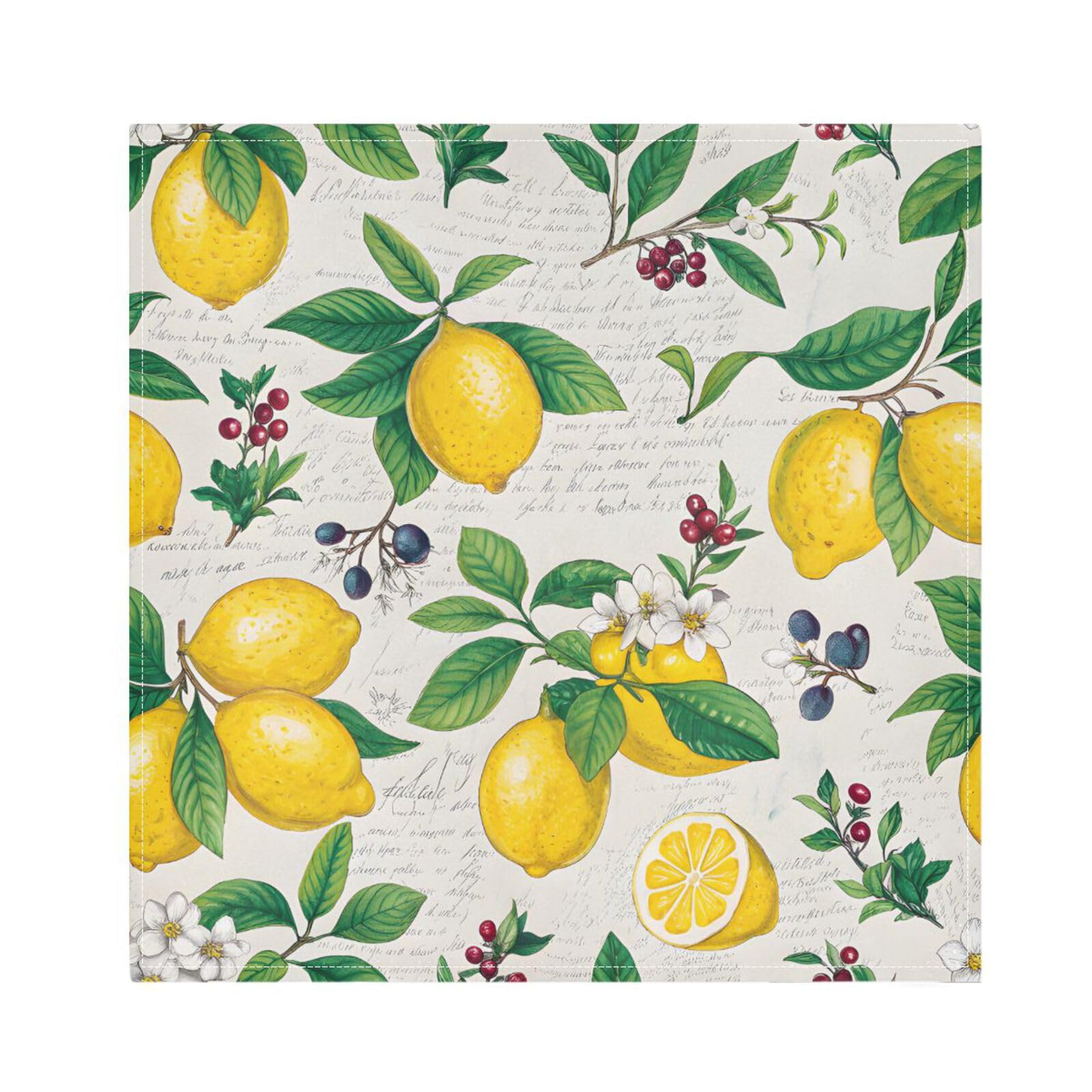 Ttgoth Lemon Pattern Cloth Napkin Set of 6 Washable & Reusable Dinner Napkins for Dining Table, Banquets, Wedding, Party, 50x50 cm