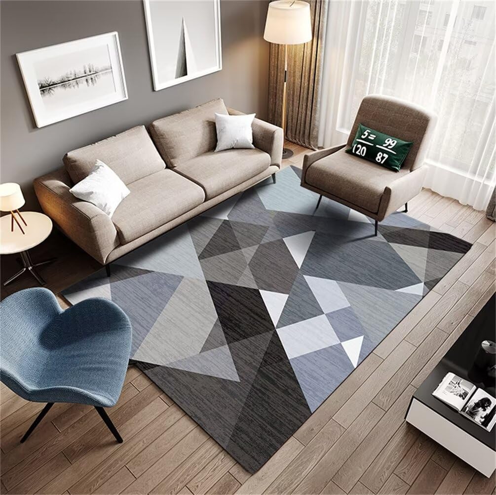 Tapis de salon lavable en machine motif géométrique moderne