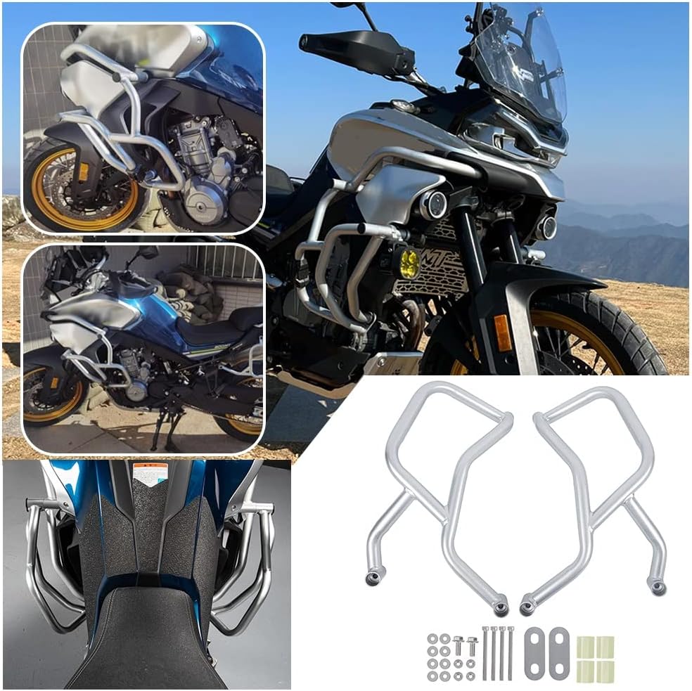 for CF-Moto 800MT MT800 MT 800 MT CF800MT 2021 2022 2023 Motorcycle Engine Guard Bumper Highway Crash Bars Stunt Cage Frame Falling Body Protector Kit Gas Tank Protection 21-23 (Silver)