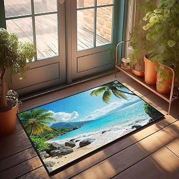 Home Door Mat Tropical Beach With Palm Trees And Clear Blue Water Doormat Country Decorations For Home Emo Room Decor50X80CM