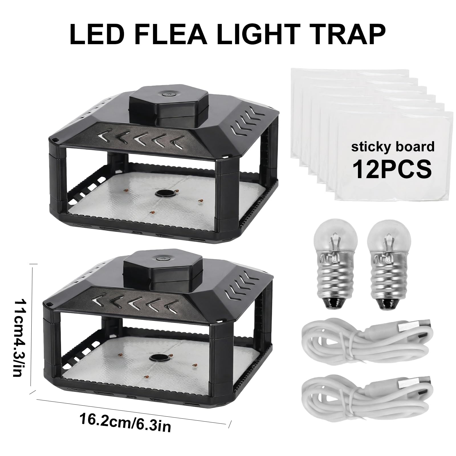 Flohfalle Für Wohnung, 2 Stück Flohfallen Mit 12 Klebepads, Flohlichtfalle Flohfalle, Klebrige Flohfallen, Floh- Und Bettwanzenfalle Für Schlafzimmer, Wohnzimmer, Küche (Schwarz)