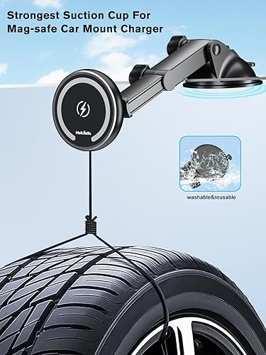 Miniatura 6 de Cargador magnético Magsafe para automóvil, cargador inalámbrico para automóvil con adaptador QC3.0 rápido de 18 W, brazo retráctil para soporte de