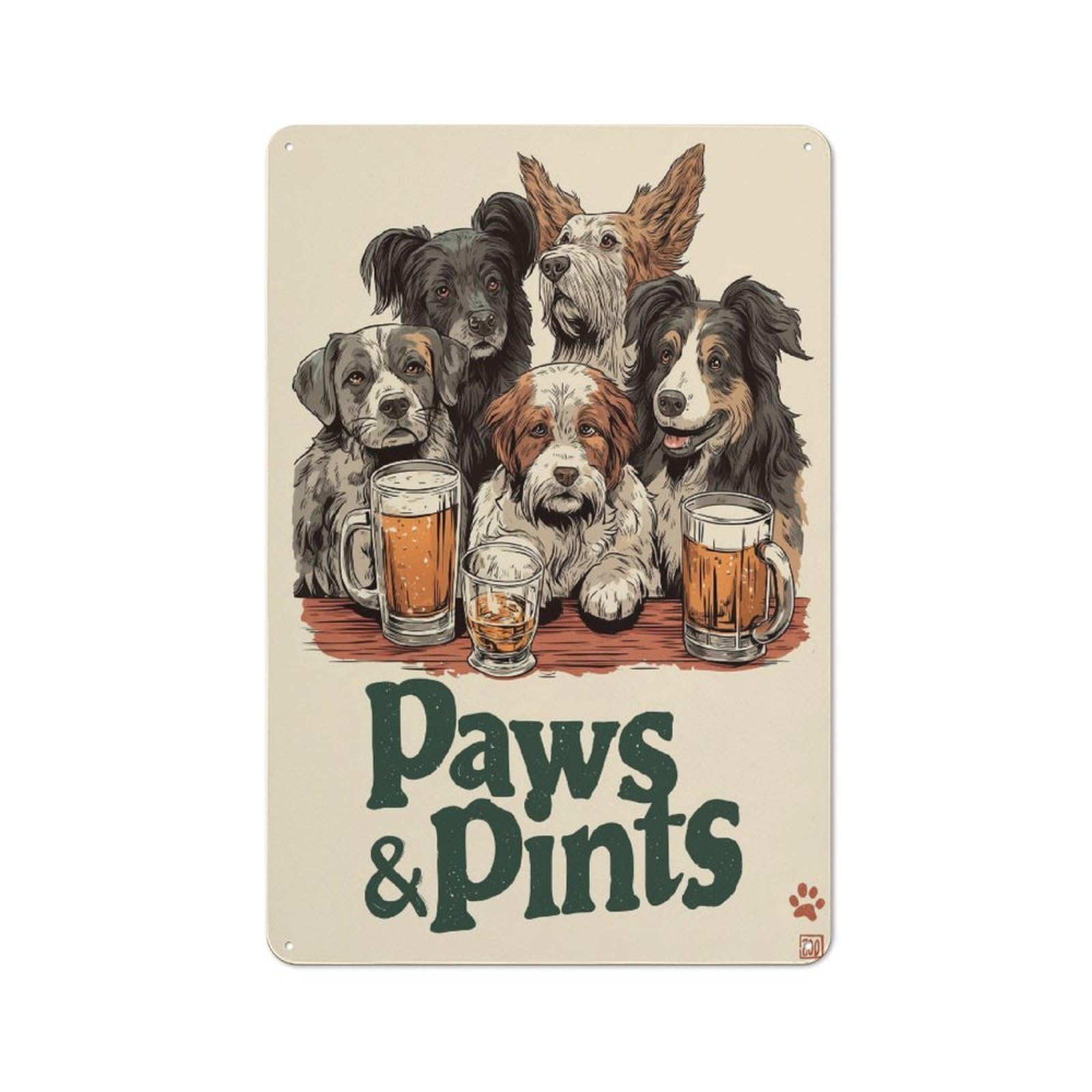 Junmoney Paws & Pints Metal Plaque 30X20cm With For Garage Wall, Retro Decor, For Themed Interiors In Garages And Workshops