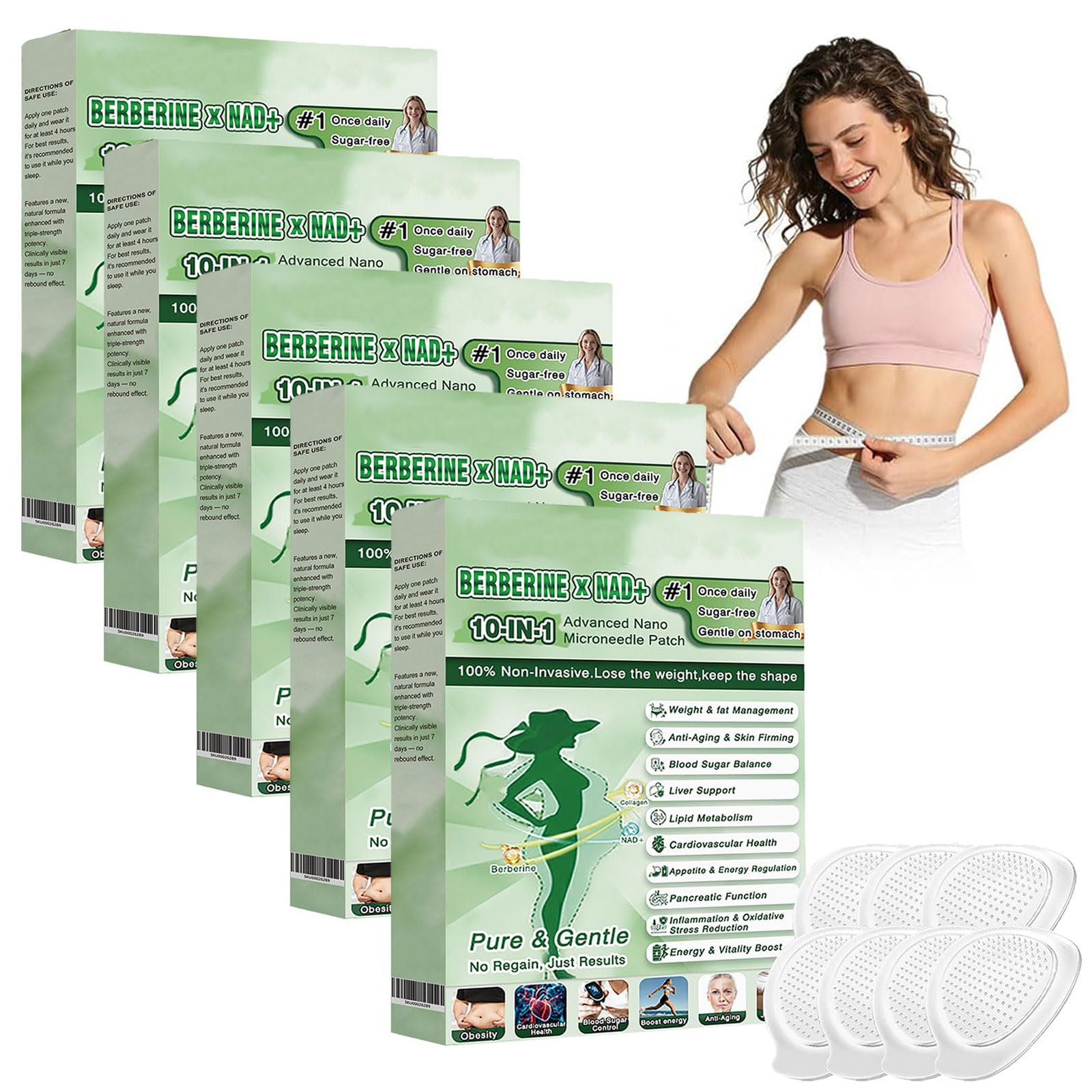 5 Cajas Moringa x Berberine Patch 10 en 1, Parche Avanzado de Nano Microagujas,Fáciles de Usar,Parche de Metabalance Profesional para Hombres y Mujeres (5PCS)