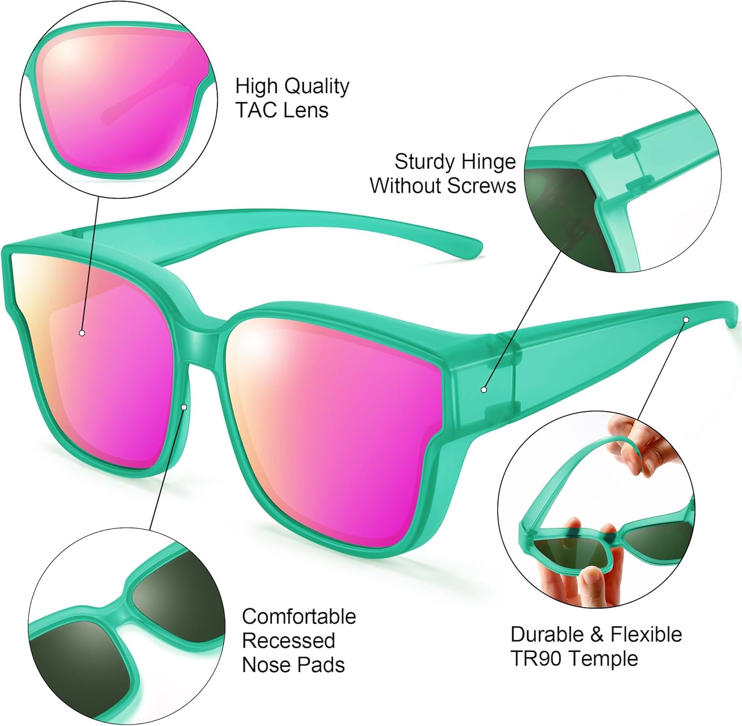 URUMQI Polarized Sunglasses Fit Over Glasses for Women, UV400 Protection Trendy Square Womens Mens Shades Sun Glasses - Image 5