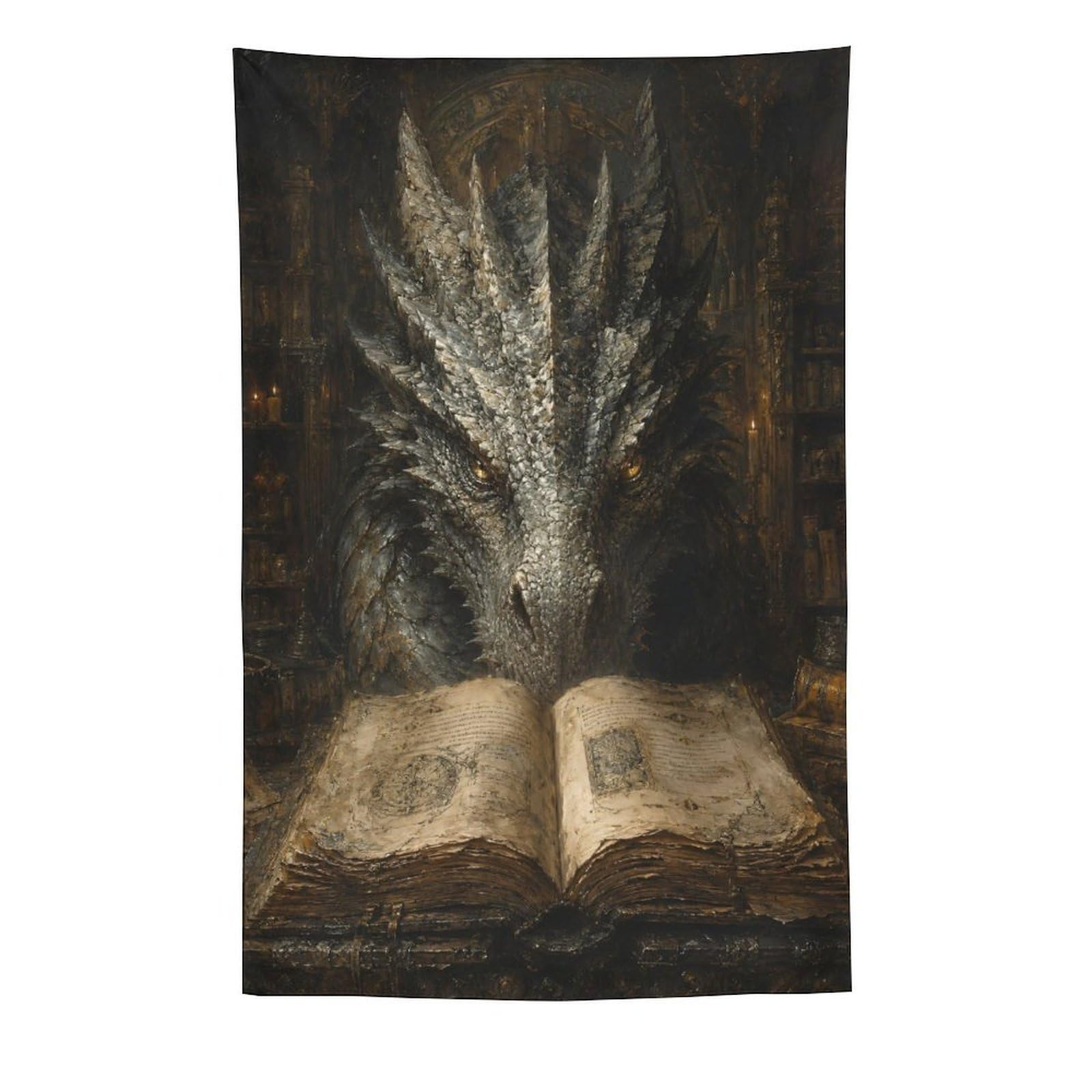 H3B8U2Y5 Dark Dragon Magic Book Wall Tapestry, Surrealist Style, Dorm Room